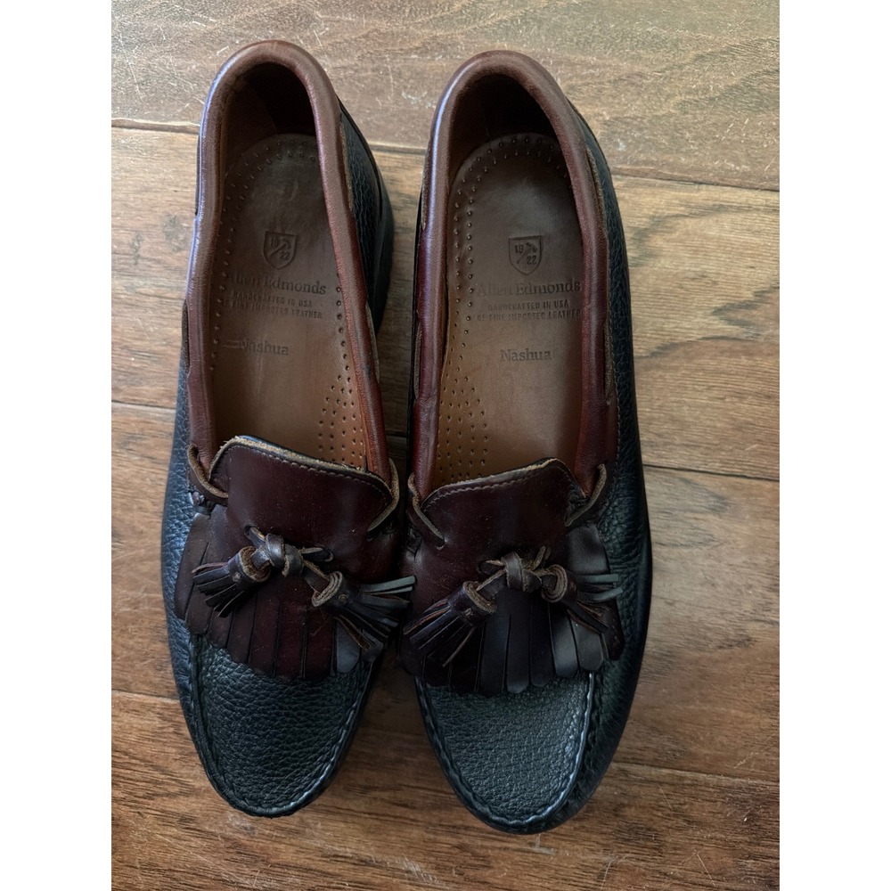 Allen Edmonds Nashua Mens 8 D Black Brown Pebbled Leather‎ Kiltie Tassel Loafers